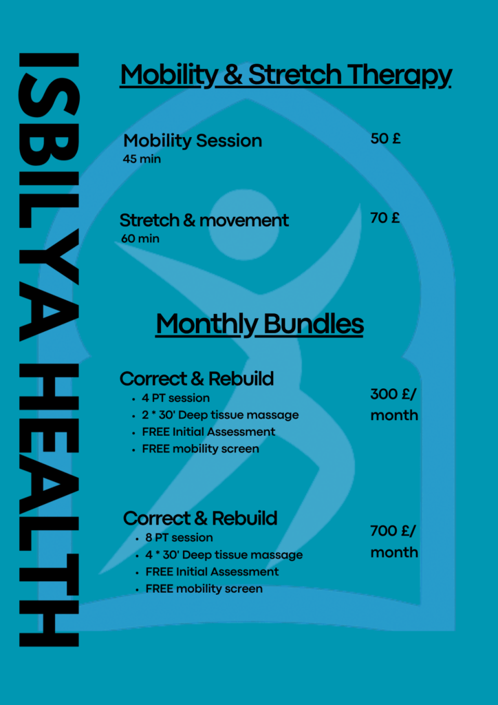 Mobility, stretch therapy and monthly bundle price menu